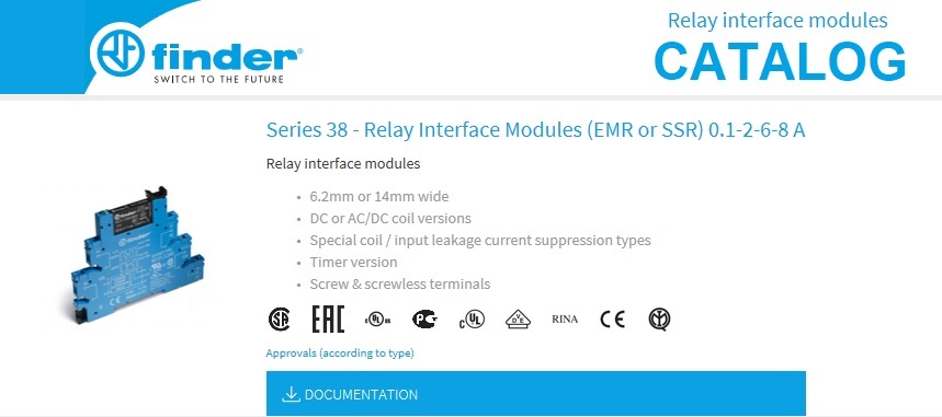 Finder Series 38 - Relay Interface Modules Catalog
